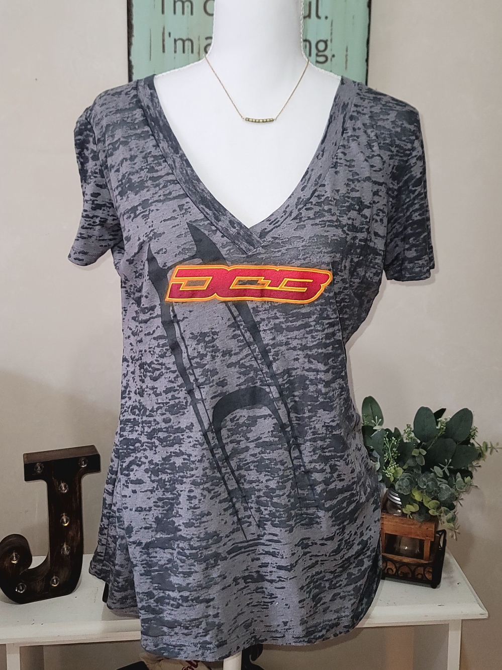 DCB Performance Marine Gray V-Neck Short Sleeve Burn Out Graphic Tee